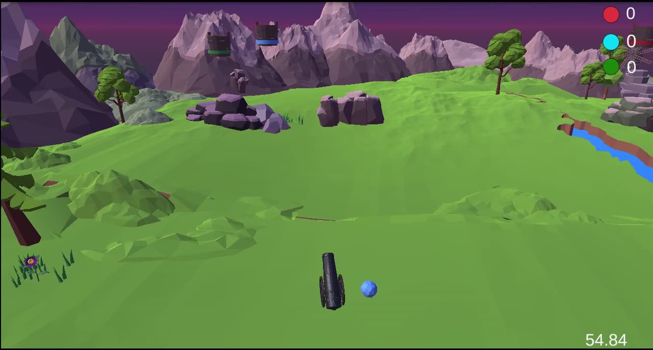 Fill gameplay with shuffled baskets and projectile color matching