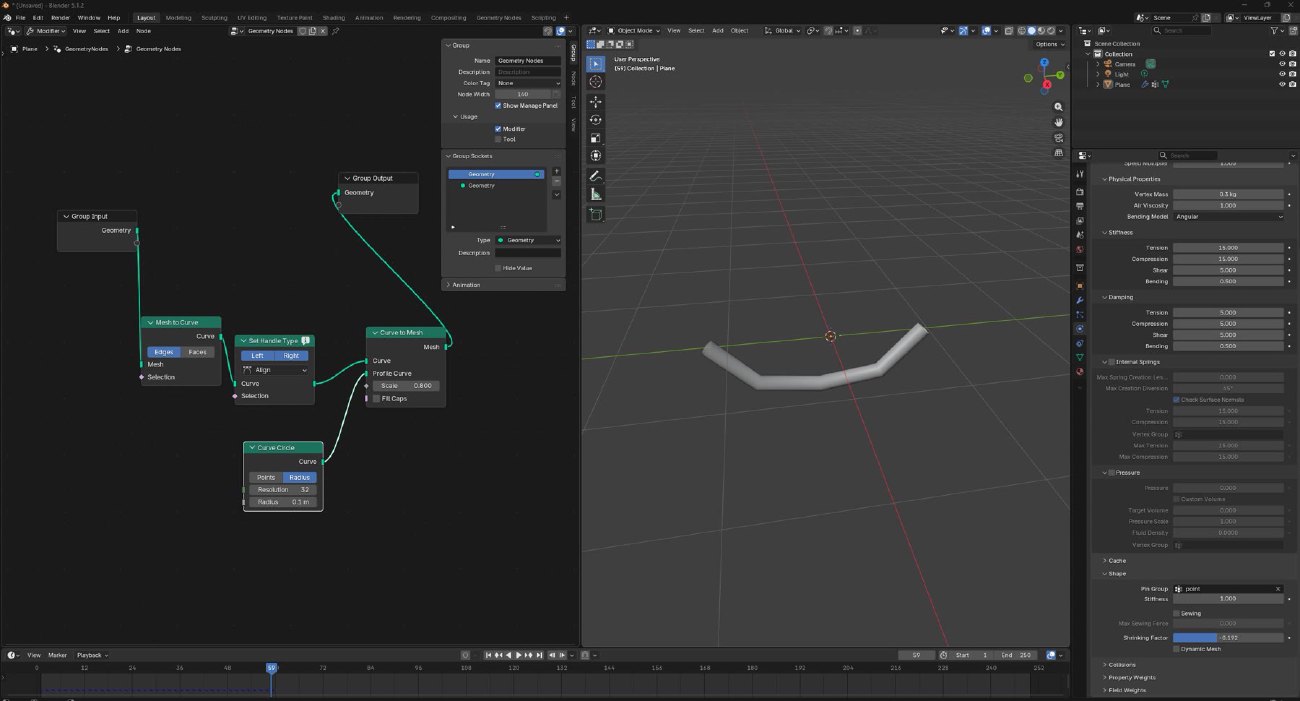 Blender geometry nodes setup for creating a cable mesh