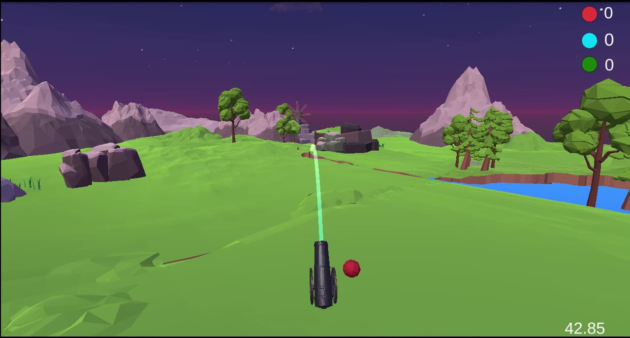 Unity memory game interface showing projectile aiming and scoring